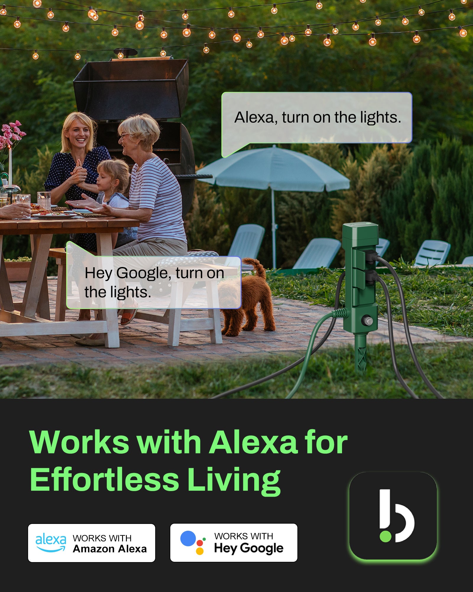 Outdoor Smart WiFi Timer Outlet Heavy Duty Yard Stake Compatible Function HBN