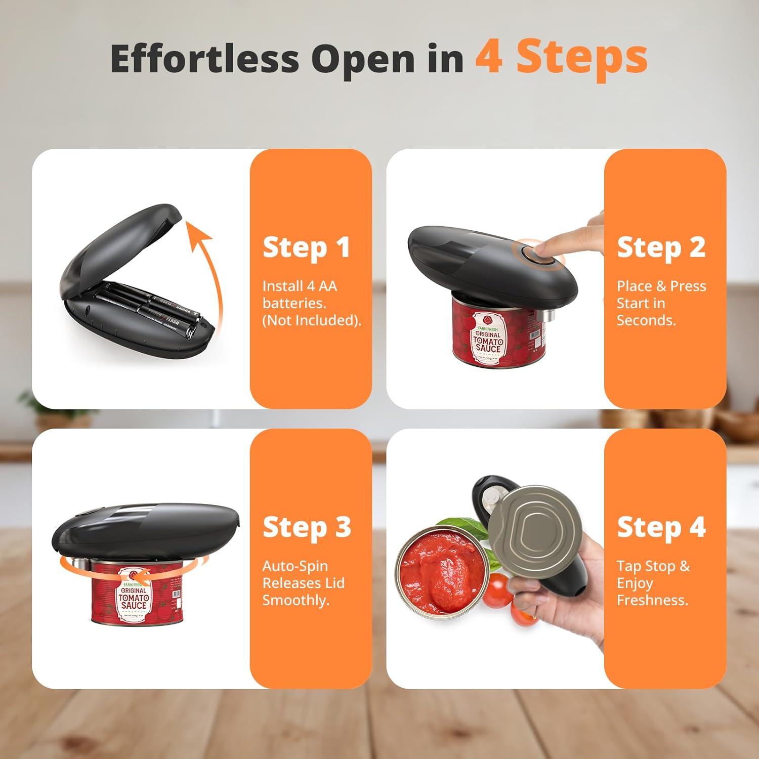 Electric Can Opener, One Touch Automatic Kitchen Can Opener for Seniors with Arthritis, Hands Free & Smooth Edge, Battery Operated, for Any Size Can Bn-link