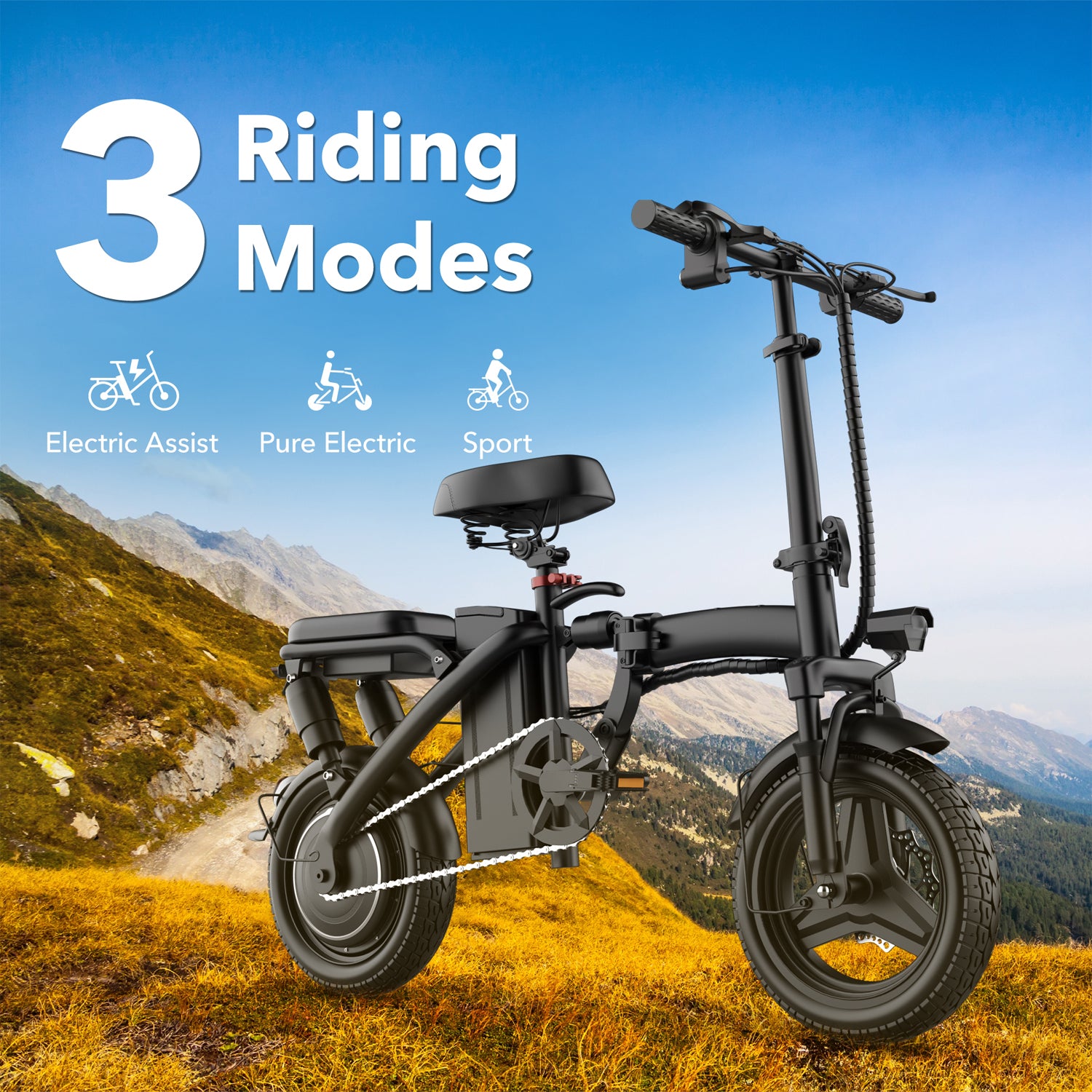 Foldable Electric Bike for Adults, 500W Motor up to 20 MPH, 25 Miles Range, 48V Removable Lithium Battery, Dual Shock Absorption, 14" Tires, Compact Commuter Mini E-Bike44