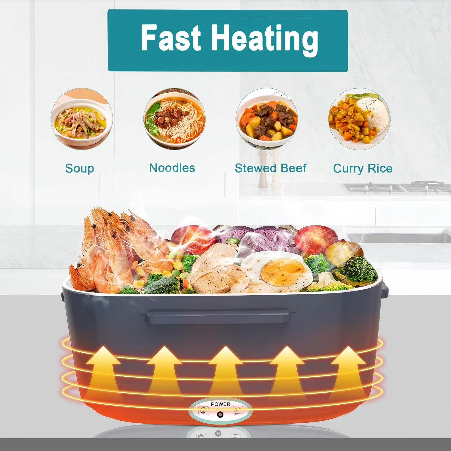 Electric Lunch Box, 3 in 1 Heated Lunch Boxes for Adults, Stainless Steel Food Warmer with 1.5L Container Fork & Spoon, for Work/Car/Truck/Travel Bn-link