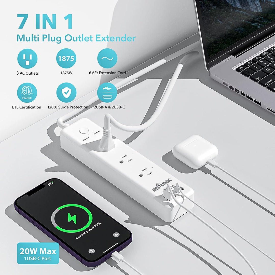 Surge Protector Power Strip with 4AC Outlets 4 USB Ports Heavy Duty BN-LINK - BN-LINK
