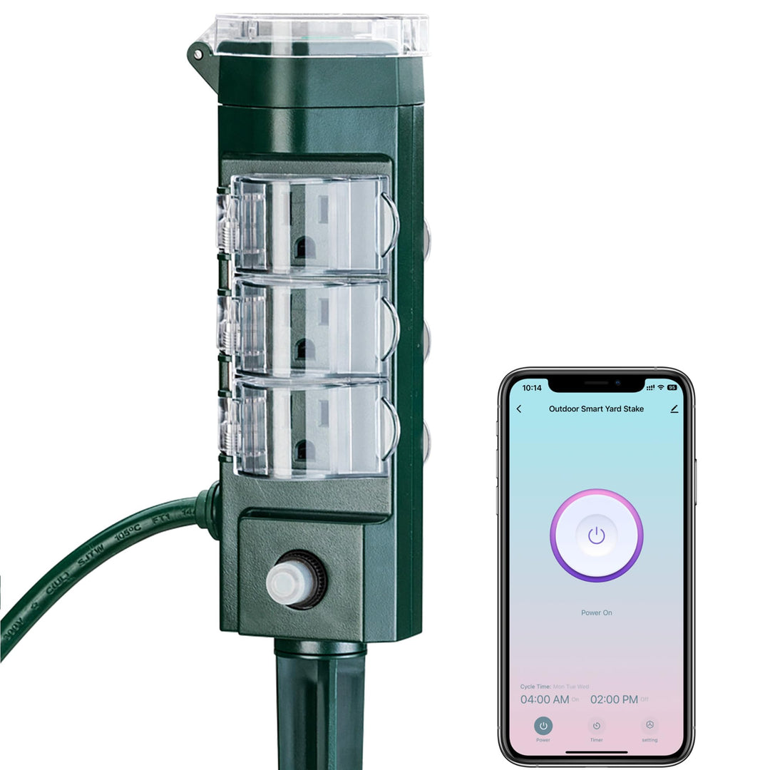 Outdoor Smart WiFi Plug Waterproof 6 Outlets Power Stake Timer with 6F ...