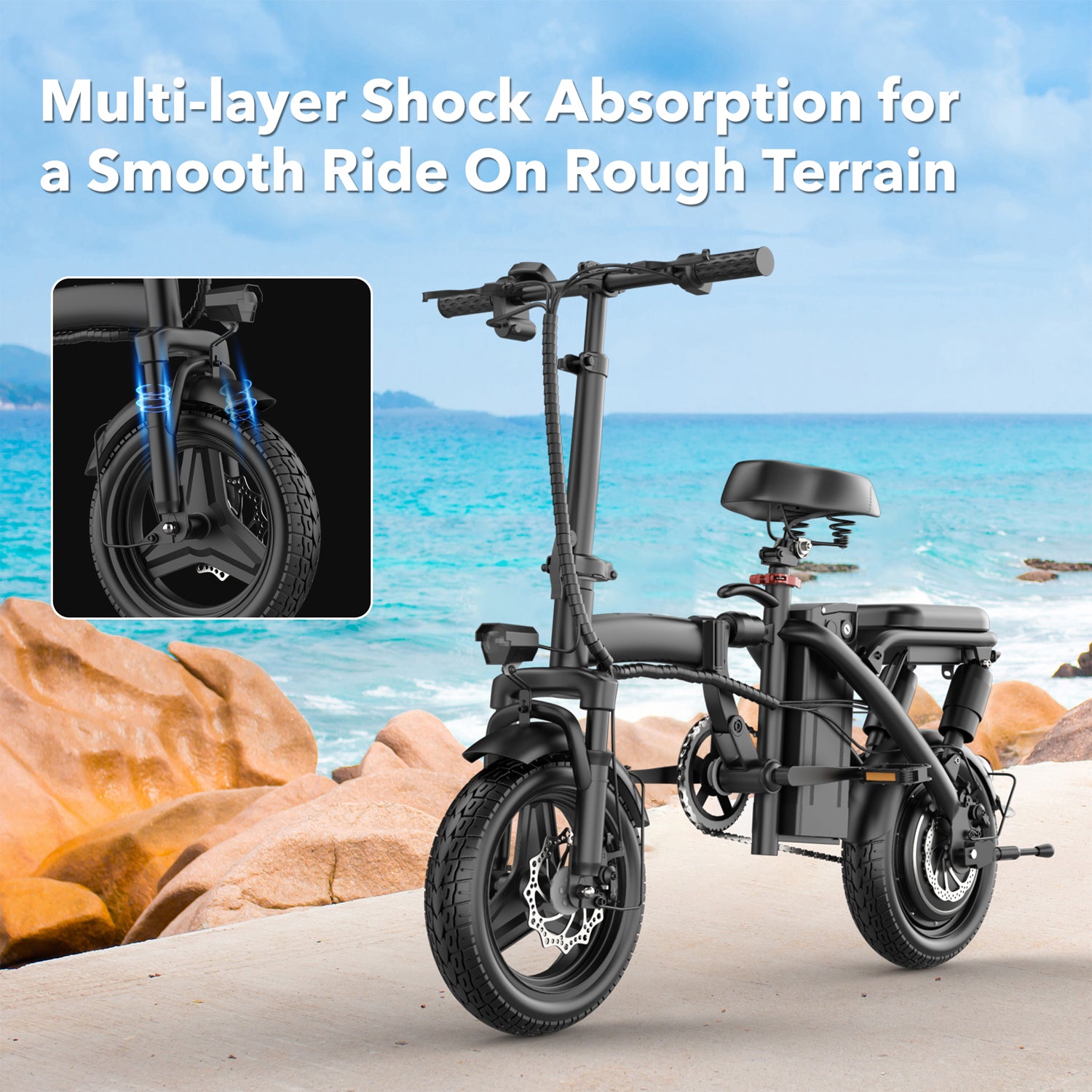 Foldable Electric Bike for Adults, 500W Motor up to 20 MPH, 25 Miles Range, 48V Removable Lithium Battery, Dual Shock Absorption, 14" Tires, Compact Commuter Mini E-Bike44