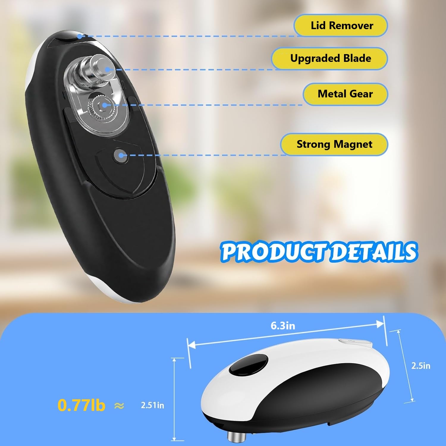 Rechargeable Electric Can Opener, One Touch Automatic Can Opener for Kitchen and Seniors with Arthritis, Smooth Edge & Handsfree, Ultra-Compact Opener Fits All Can Sizes Bn-link