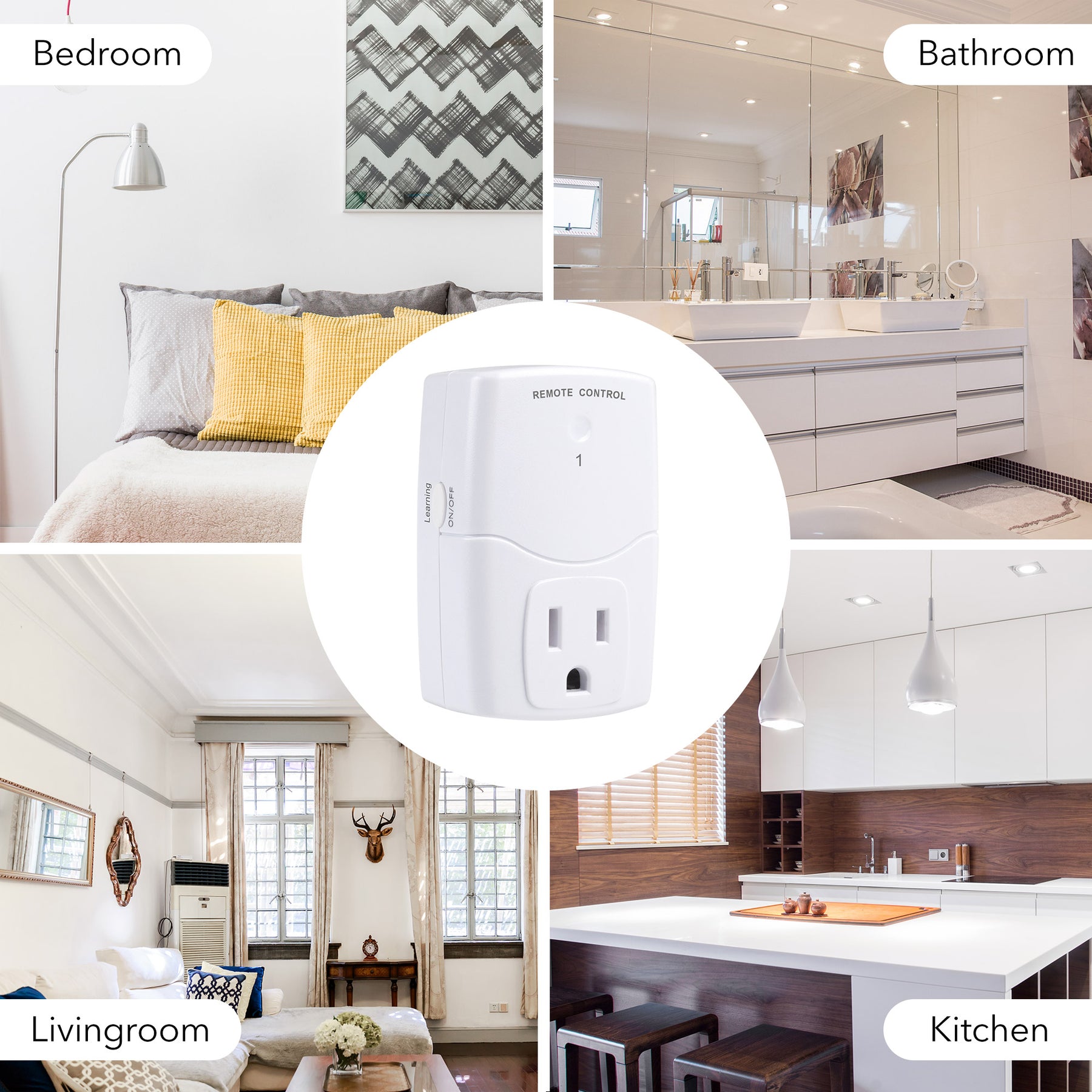 Indoor Wireless Electrical Outlet Plug With Programmable Remote