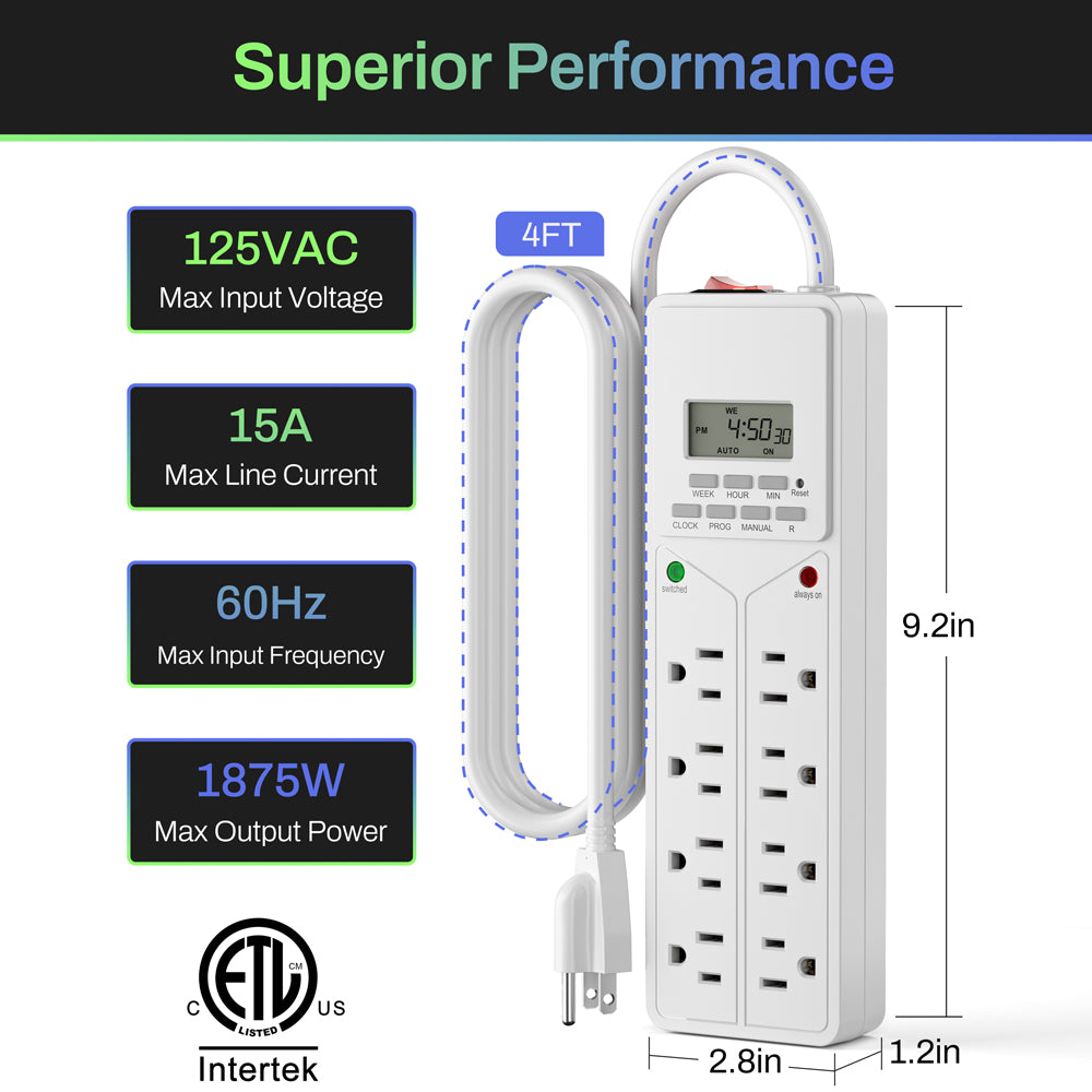 8 Outlet Strip Surge Protector with 7-Day Digital Timer BN-LINK