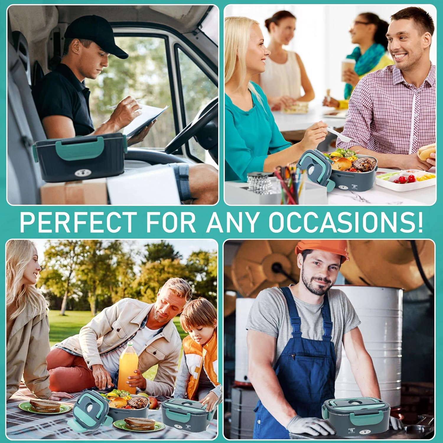 Electric Lunch Box, 3 in 1 Heated Lunch Boxes for Adults, Stainless Steel Food Warmer with 1.5L Container Fork & Spoon, for Work/Car/Truck/Travel Bn-link
