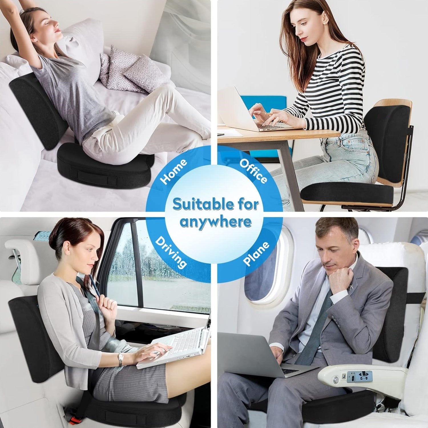 Seat Cushion and Lumbar Support Pillow Set for Office Chairs, Back Support Memory Foam Gel Cushion Bn-link