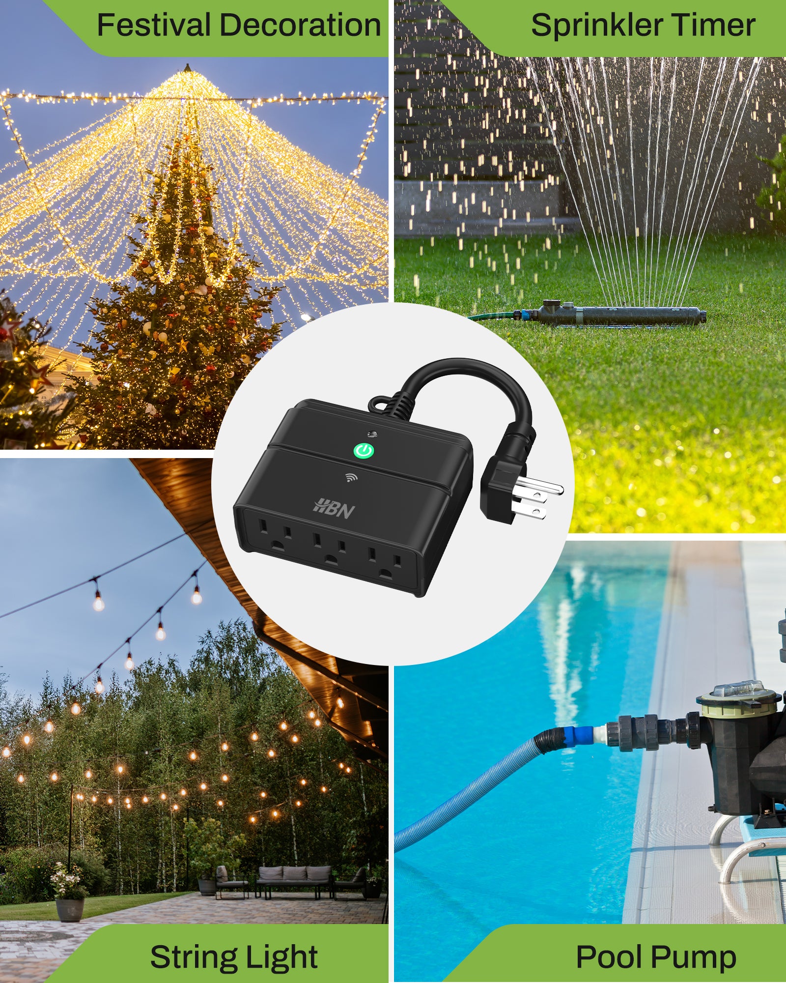 Outdoor Smart Wi-Fi Plug Outlet with 3 Sockets Compatible Function BN-LINK - BN-LINK