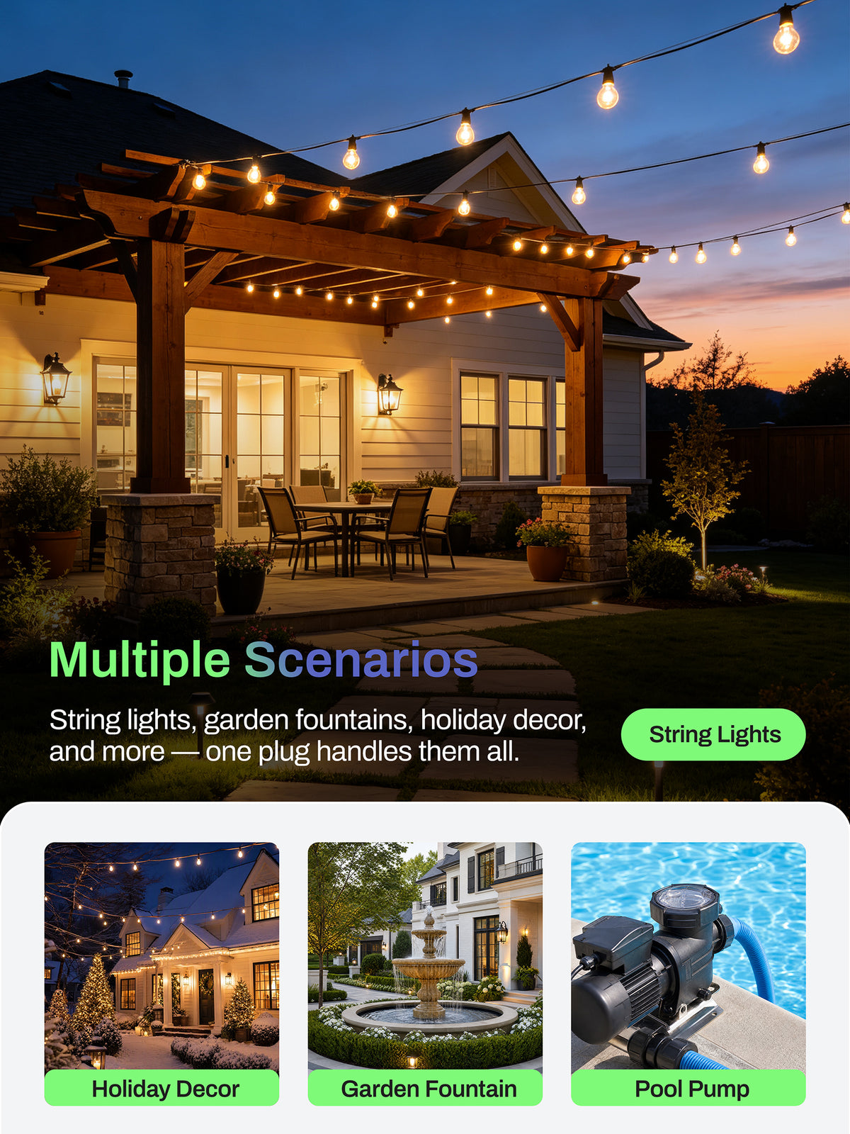 Outdoor Smart Wi-Fi Outlet with 3 Sockets (Individually controlled) Compatible with Alexa and Google Home