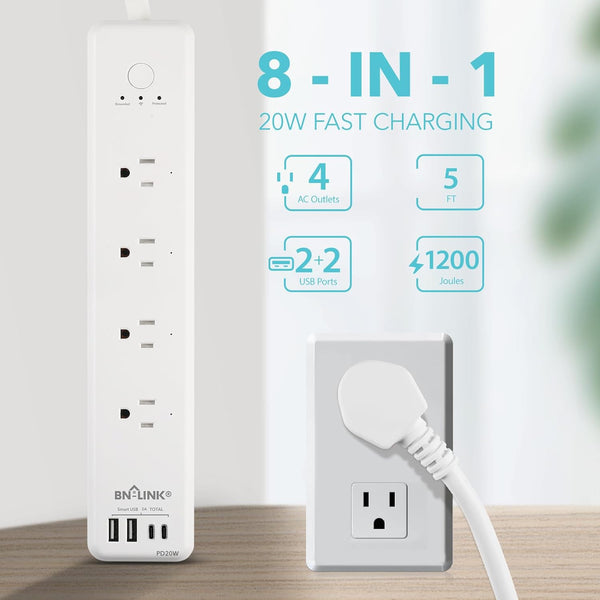 4 Outlets Smart Wifi Power Strip Compatible with Alexa Google Home Sur