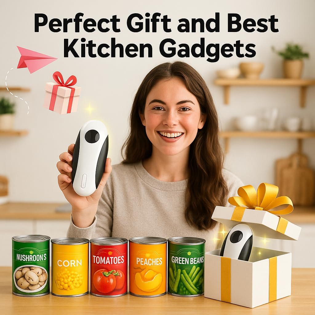 Rechargeable Electric Can Opener, One Touch Automatic Can Opener for Kitchen and Seniors with Arthritis, Smooth Edge & Handsfree, Ultra-Compact Opener Fits All Can Sizes Bn-link