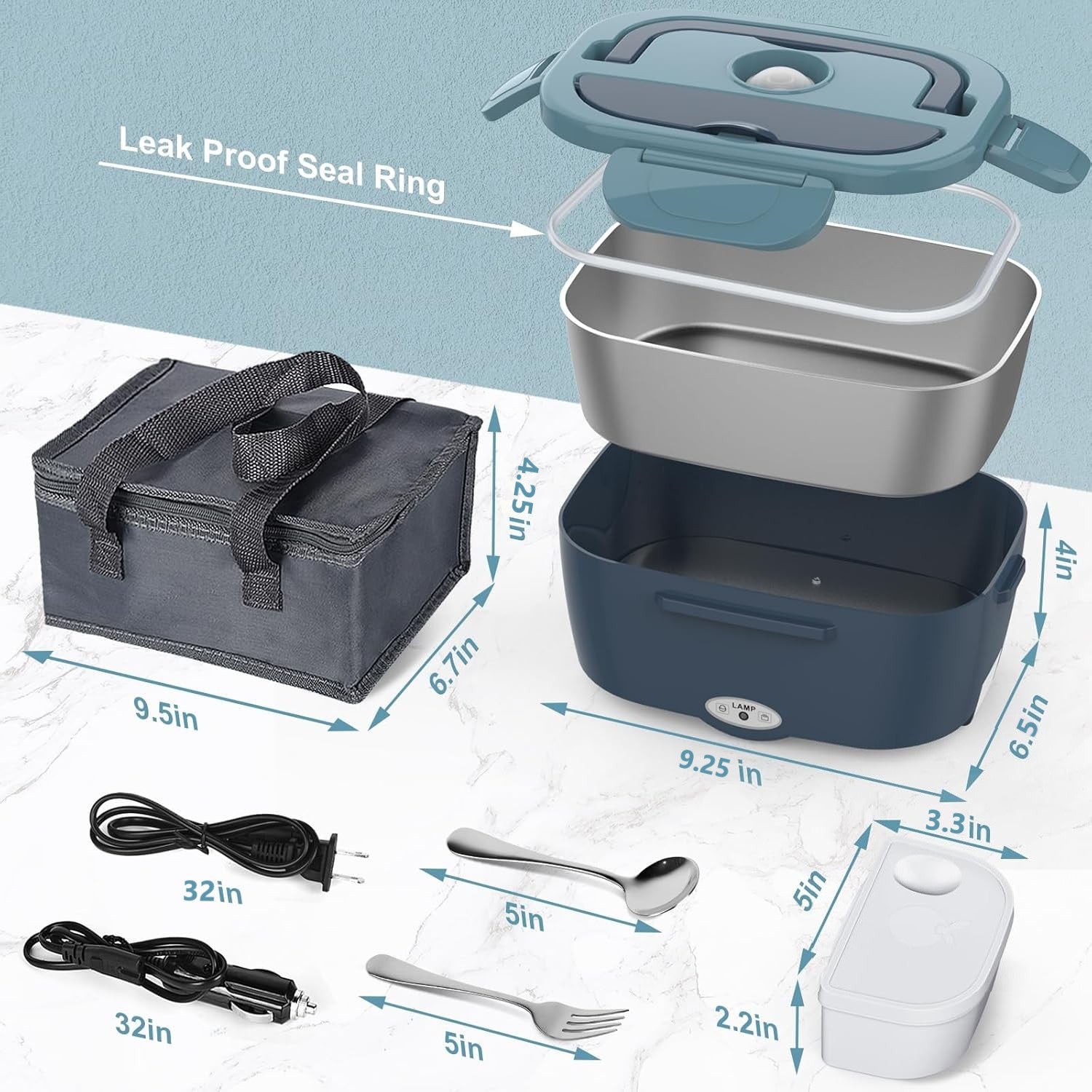 Electric Lunch Box, 3 in 1 Heated Lunch Boxes for Adults, Stainless Steel Food Warmer with 1.5L Container Fork & Spoon, for Work/Car/Truck/Travel Bn-link
