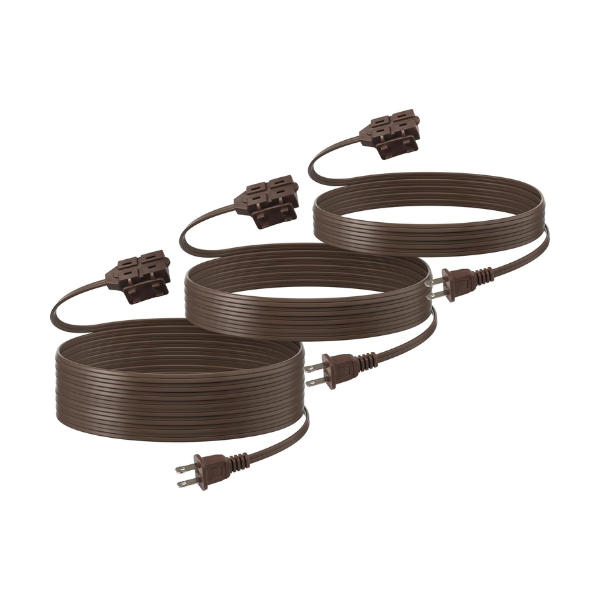 6+9+12 Ft Indoor Extension Cord, Brown, 3-Outlet Polarized Flat