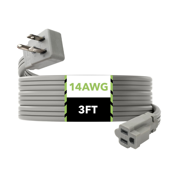 3 Ft Appliance Extension Cord 14/3 SPT-3, Gray, Heavy Duty Major