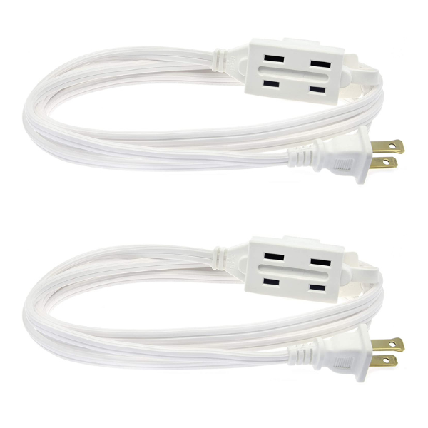 HBN 3ft 3Pack Outlet Indoor Extension Cord 16/2 SPT-2,White, 2 Prong Polarized Plug, DCIC-00312P-DC - BN-LINK