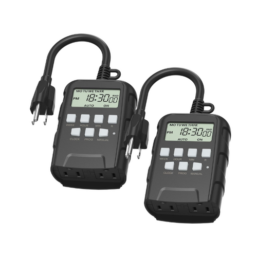 7 Day Heavy Duty Digital Programmable Outdoor Timer Dual Outlet BN-LIN