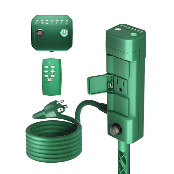 Outdoor Multi Socket Timer Yard Stake with Photocell Countdown Timer and Remote Control BN-LINK