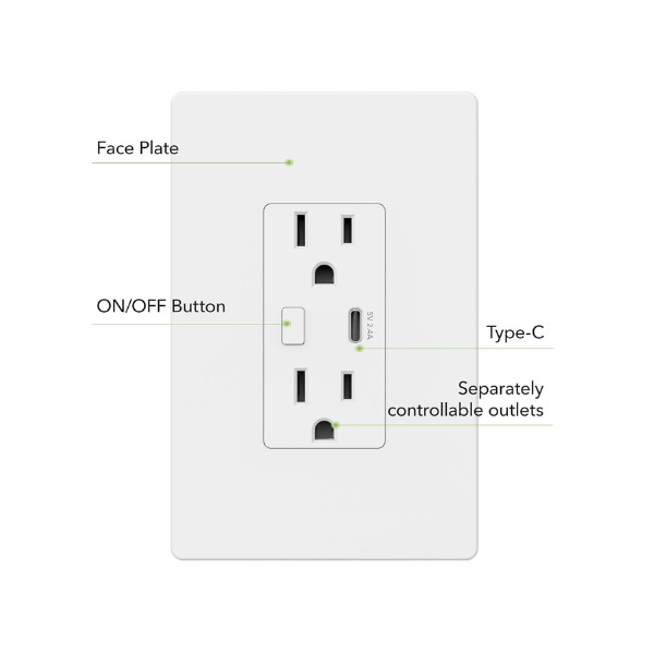 Electrical Outlet Wifi In-Wall Smart WiFi Outlet with High Speed 2.1A USB Port