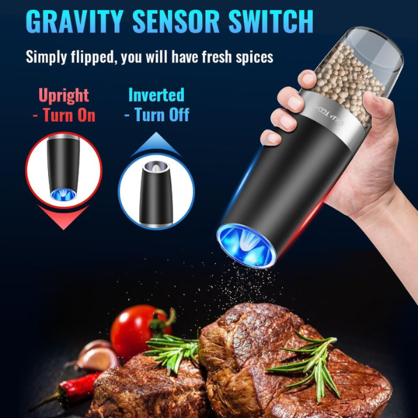 2 Pack Electric Salt and Pepper Automatic Grinder Set 5 Adjustable Coarseness with Blue Led Light Bn-link - BN-LINK