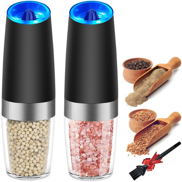 2 Pack Electric Salt and Pepper Automatic Grinder Set 5 Adjustable Coarseness with Blue Led Light Bn-link - BN-LINK