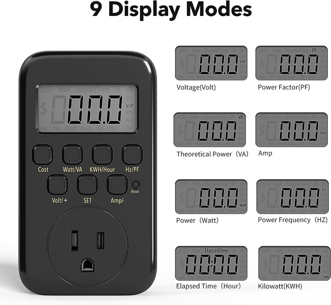 Digital Energy Meter Voltage Amps Electricity Usage Monitor Wall Socket LCD Display Bn-link - BN-LINK