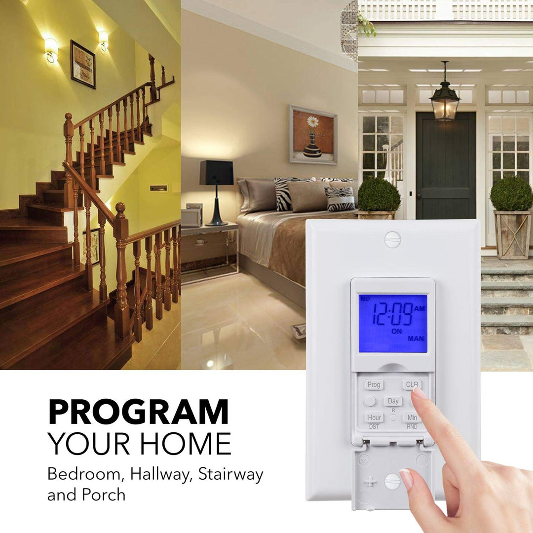 7 Day Programmable In-Wall Timer Switch, Single Bole 3 Way Use Blue Backlight BN-LINK - BN-LINK
