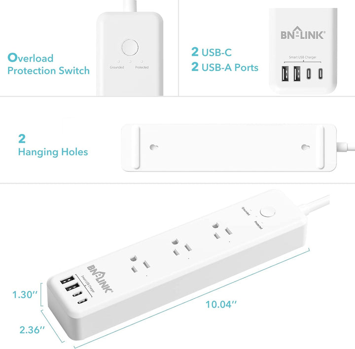 Power Strips Surge Protector 3-Outlet & 4 USB Ports BN-LINK - BN-LINK