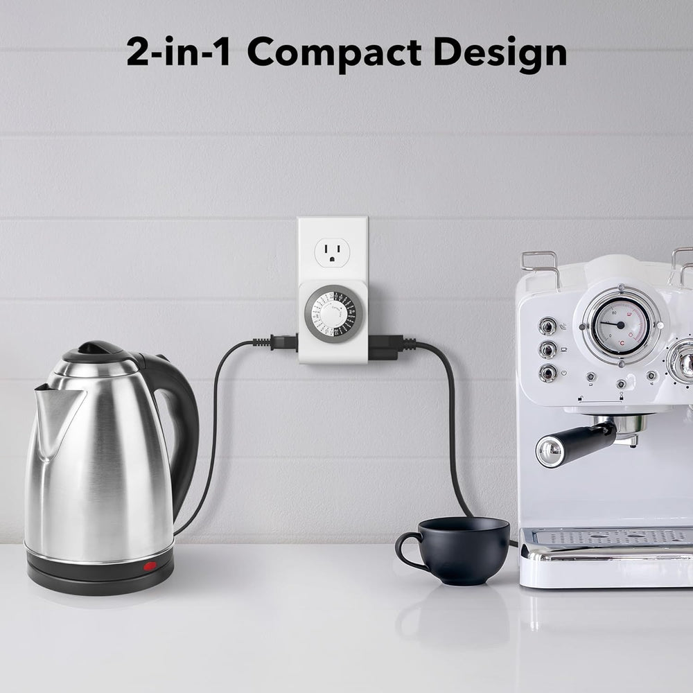 Indoor Dual Outlet Timers Heavy-Duty Mechanical 24-Hour3-Prong Design