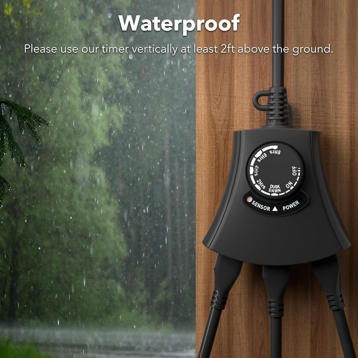 Outdoor Photocell Light Timer Waterproof Dusk to Dawn Sensor 3 Timer Outlet 2/4/6/8 Countdown HBN - BN-LINK