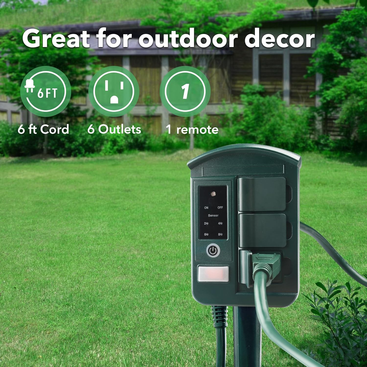 Remote Control Outdoor Power Stake Timer Waterproof Power Strip 6 Grounded Outlets and 6FT Extension Cord Bn-link - BN-LINK