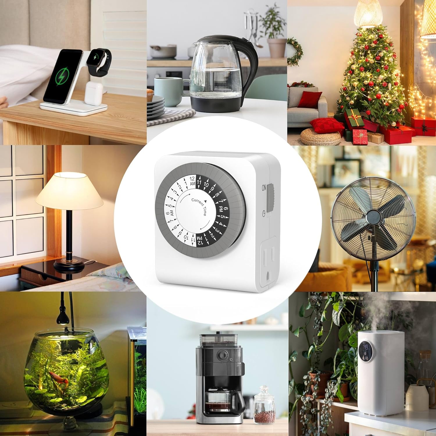 BN-LINK Indoor Dual Outlet Mechanical Timer – 24-Hour, 3-Prong 15A, Heavy-Duty, 48 Settings
