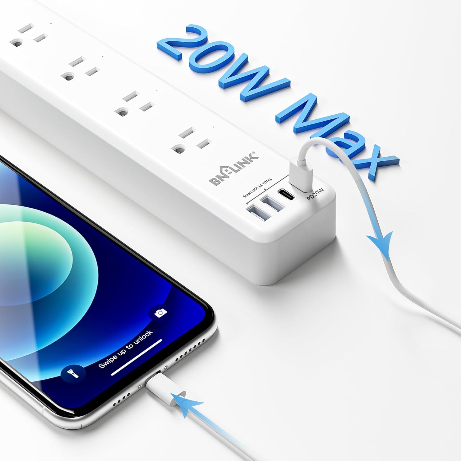 Smart WiFi Smart Power Strip 3 Prises + 4 USB compatible avec Alexa et Smart WiFi Smart Power Strip 3 Prises + 4 USB compatible avec Alexa et