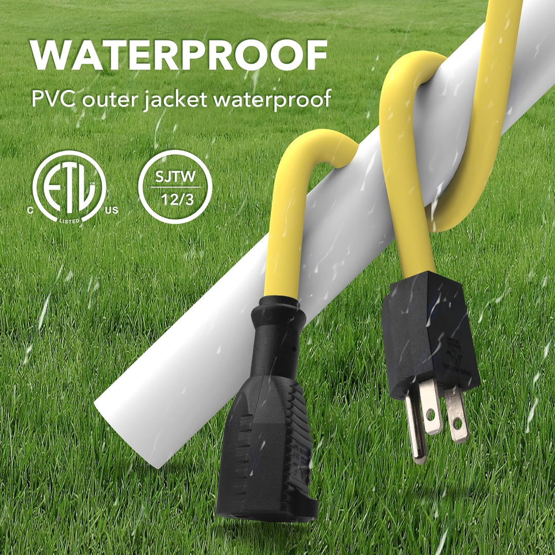 15ft Waterproof Outdoor Extension Cord 12/3 SJTW Heavy Duty Power Yellow Cord Bn-link - BN-LINK
