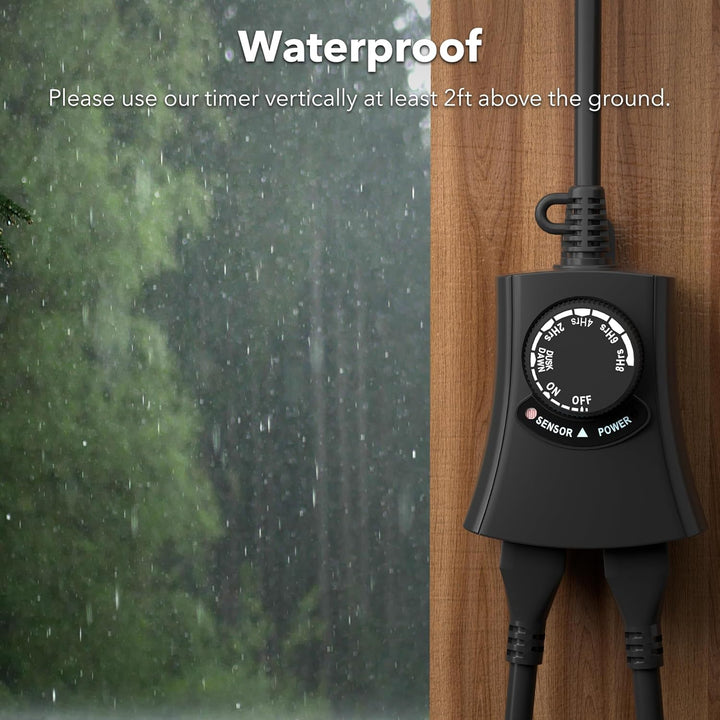 Outdoor Photocell Light Timer Waterproof Dusk to Dawn Sensor 2 Timer Outlet 2/4/6/8 Countdown HBN - BN-LINK