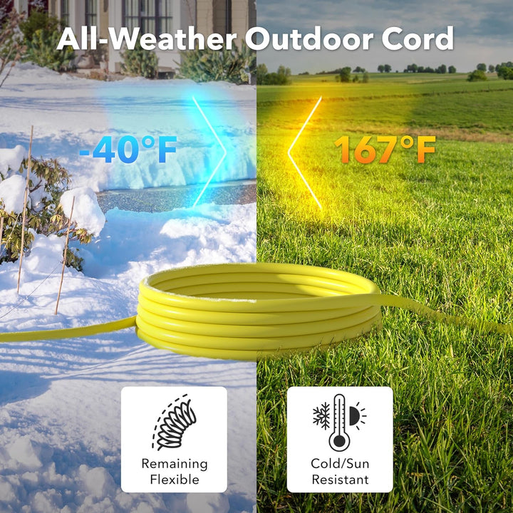 10ft Waterproof Outdoor Extension Cord 12/3 SJTW Heavy Duty Power Yellow Cord Bn-link - BN-LINK