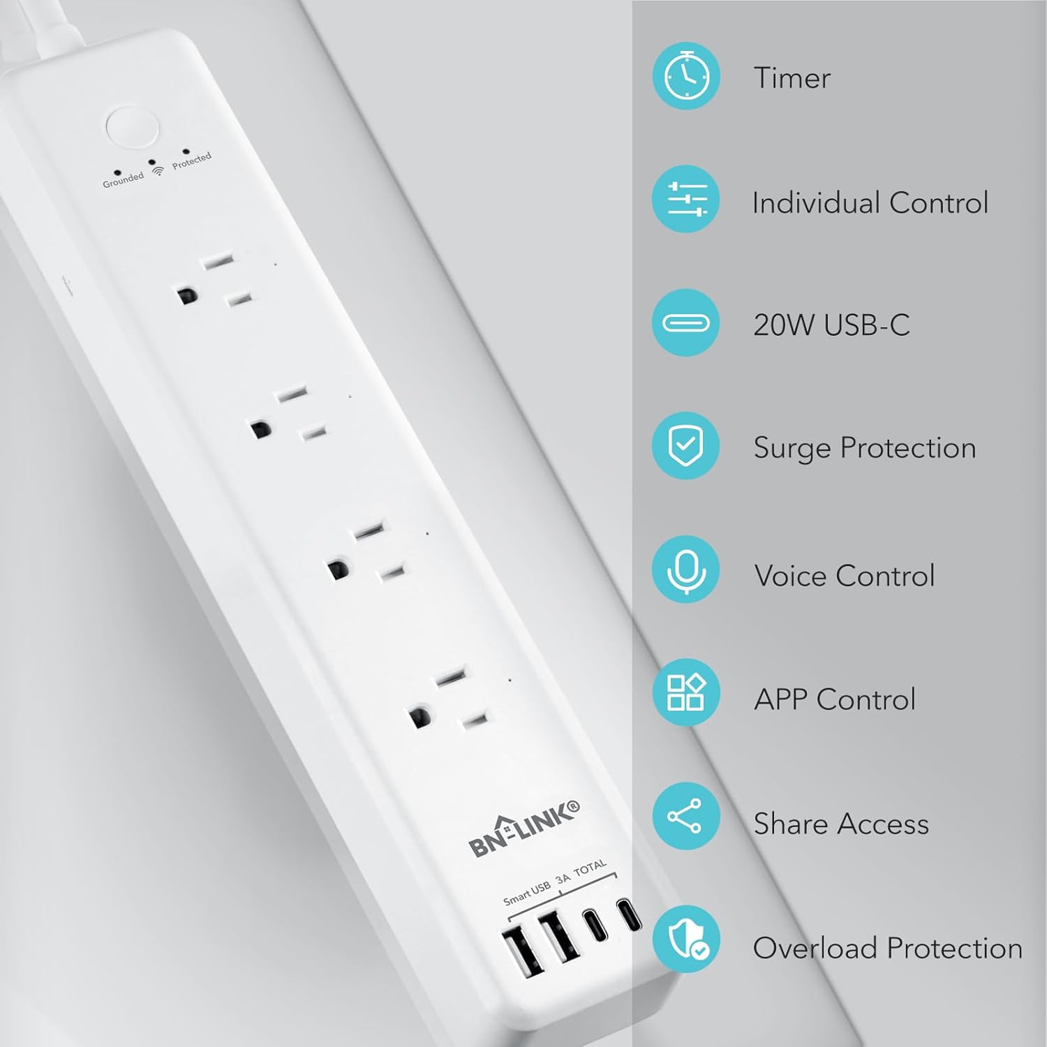 Smart Wifi Power Strip Compatible with Alexa Google Home Surge Protector BN-LINK - BN-LINK