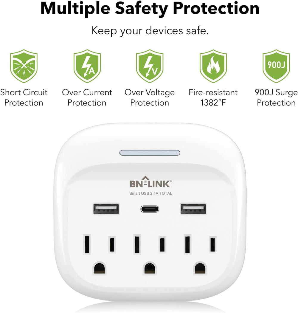 Surge Protector Multi Wall Plug Outlet Splitter Extender 3 Outlets wit