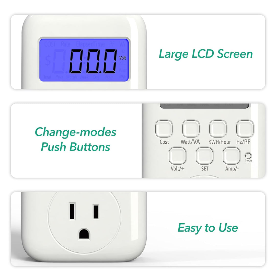 Electricity Usage Monitor LCD Plug in Power Meter Digital Cost HBN - BN-LINK