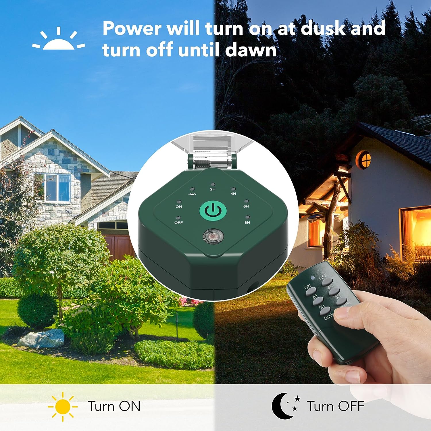BN-Link BN-LINK Outdoor Power Strip Yard Stake Timer(w Remote Control) with  Photocell Dusk Till Dawn, or On at Dusk & 2, 4, 6, 8 Hour Co