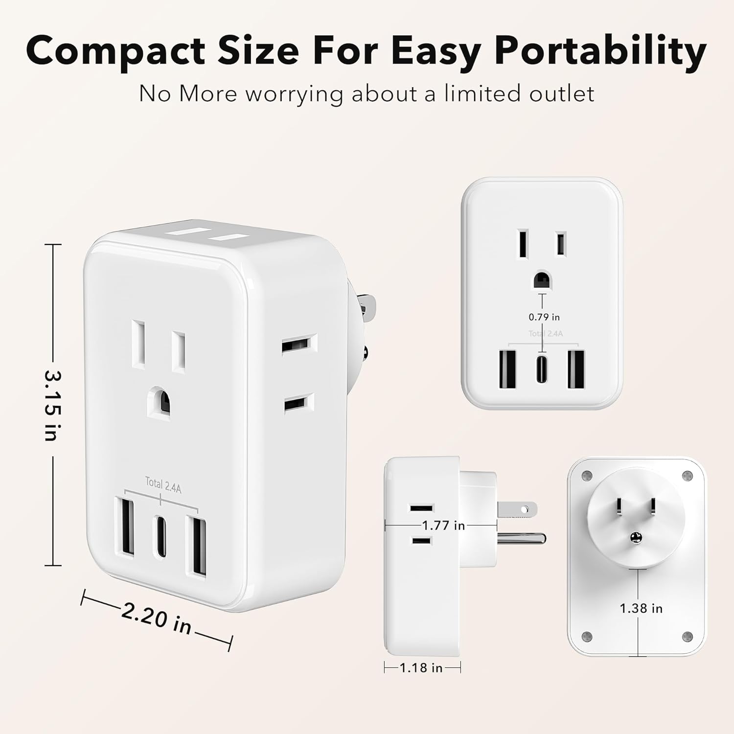 Multi Plug Outlet Extender Wall Charger with 4-Outlet Splitter &3 USB Ports(1 USB C Ports) Bn-link - BN-LINK