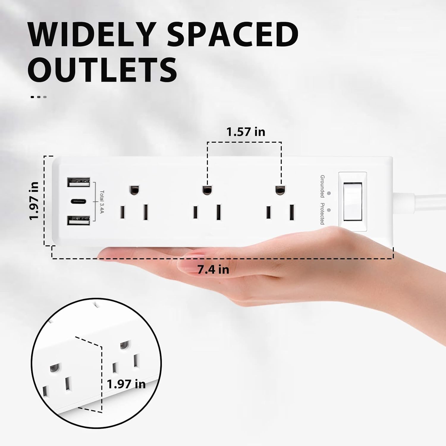 Surge Protector Power Strip with 9 Outlets 2 USB-A 1 USB-C 3-Side Outlet - BN-LINK