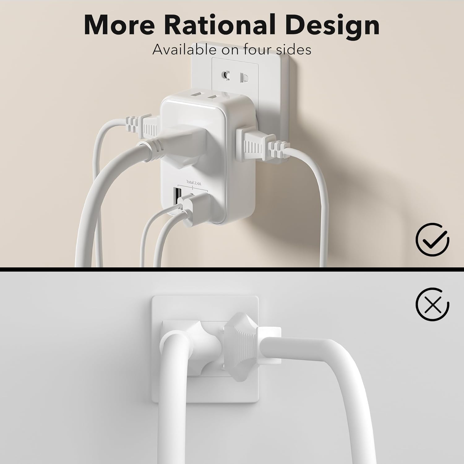 Multi Plug Outlet Extender Wall Charger with 4-Outlet Splitter &3 USB Ports(1 USB C Ports) Bn-link - BN-LINK