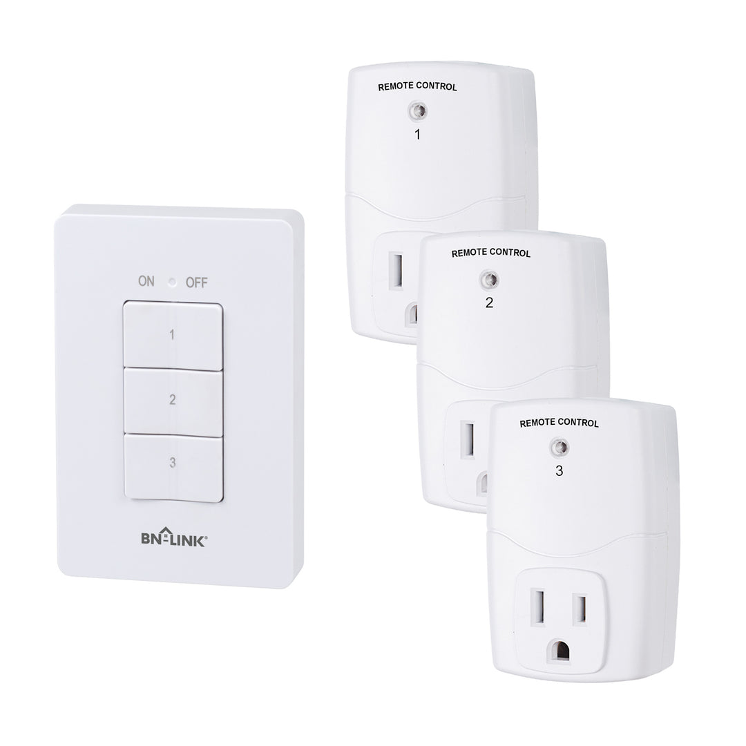 BN-LINK Mini Wireless Wall-Mounting Remote Control Outlet Switch Power Plug in for Household Appliances, Wireless Remote Light Switch