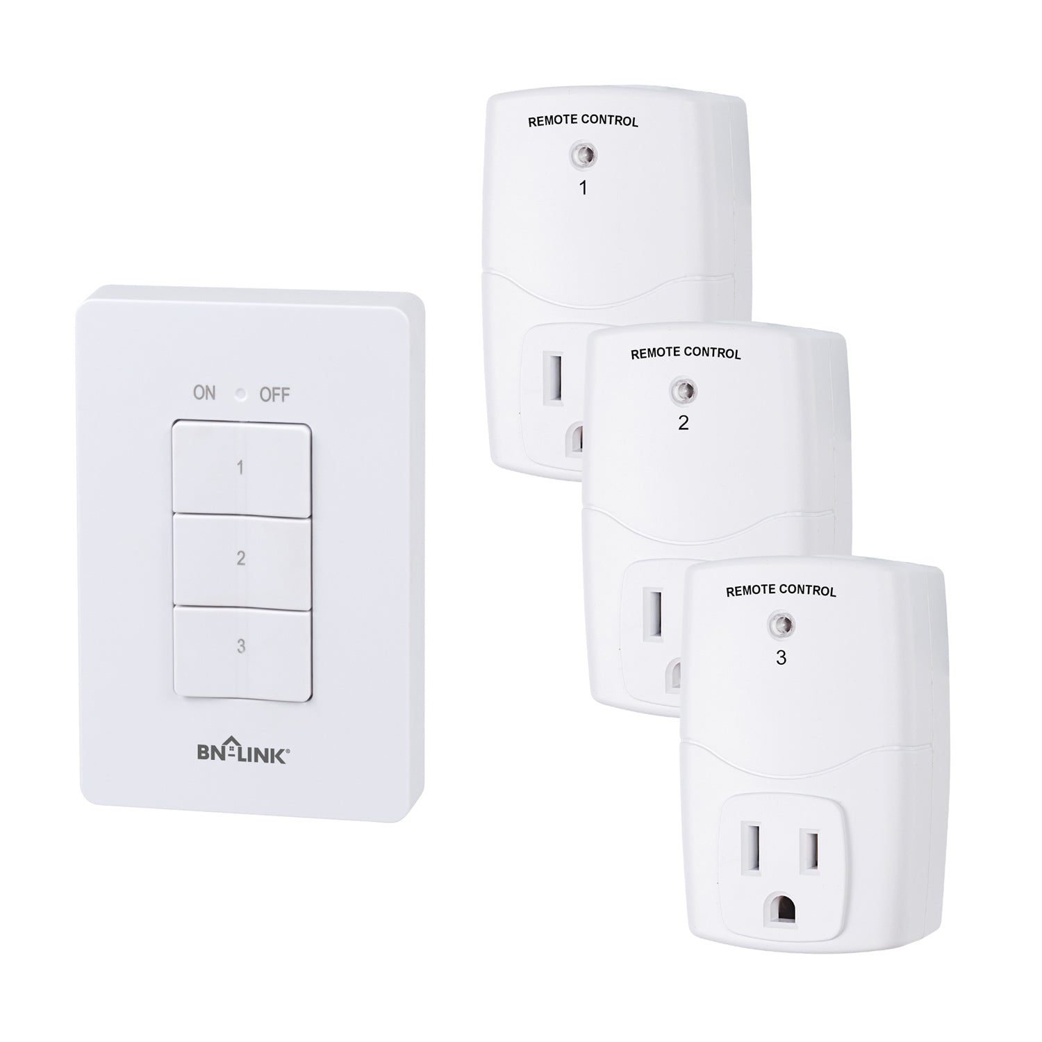 BN-LINK Mini Wireless Wall-Mounting Remote Control Outlet Switch Power Plug in for Household Appliances, Wireless Remote Light Switch