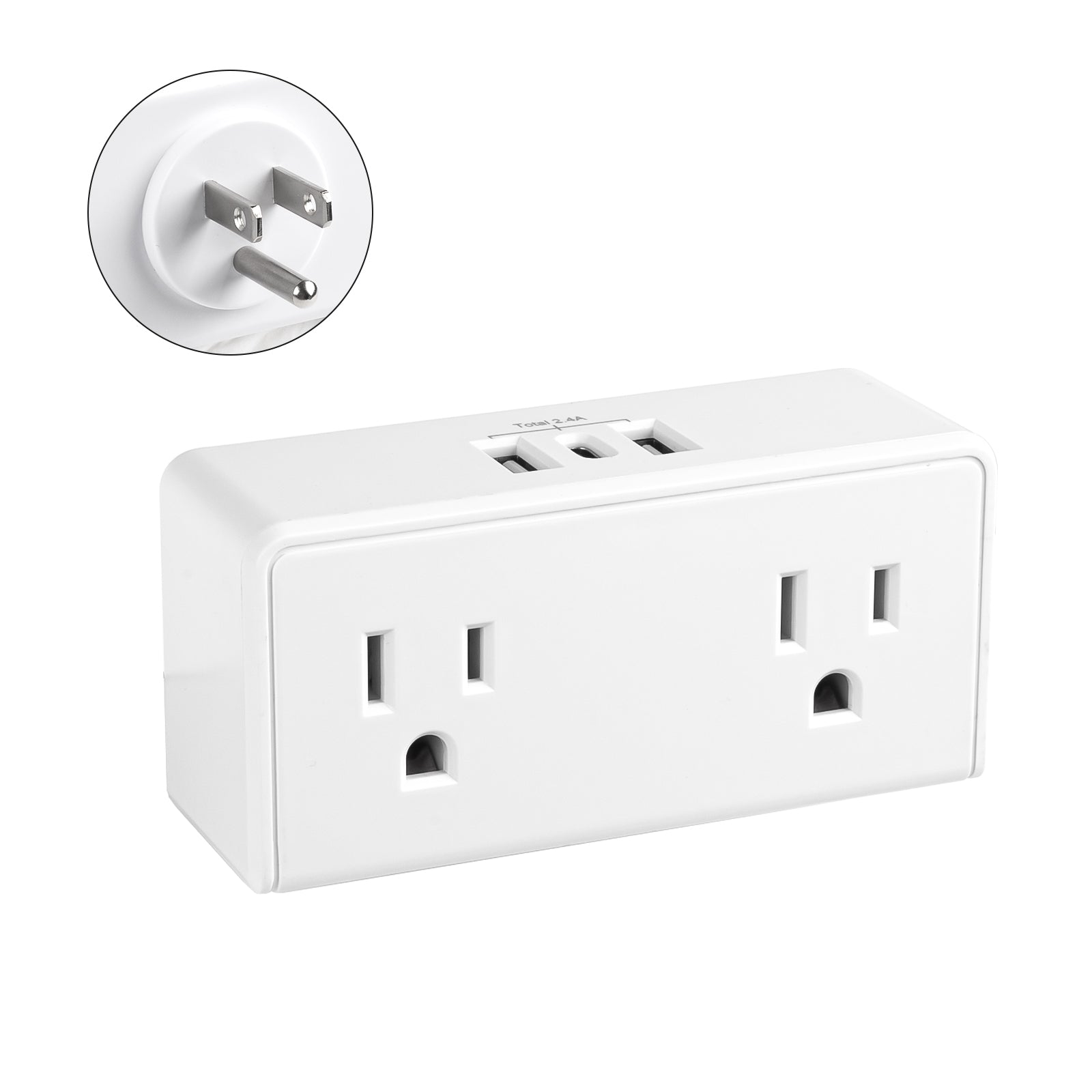 Multi Plug Outlet Extender with 2 USB A 1 USB C(5V,2.4A) Plug BN-LINK - BN-LINK