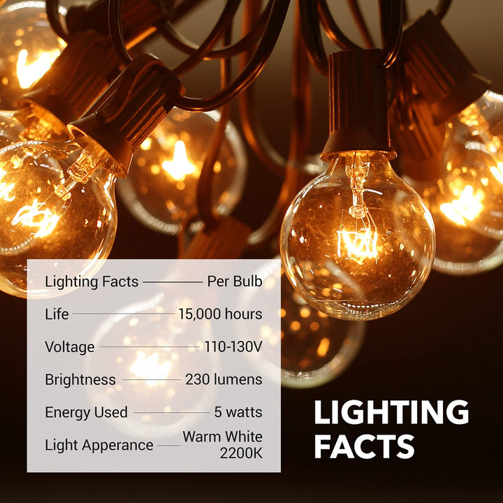 100ft Outdoor Incandescent String Lights, 102 G40 Bulbs (2 Spare) 5W 2200K BN-LINK - BN-LINK