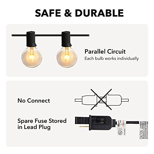 100ft Outdoor Incandescent String Lights, 102 G40 Bulbs (2 Spare) 5W 2200K BN-LINK - BN-LINK