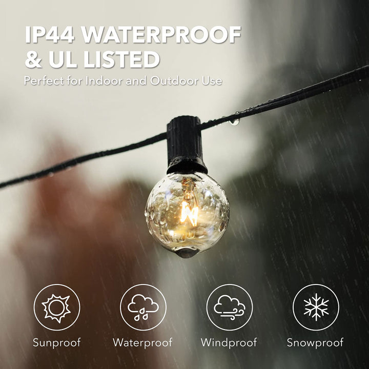 100ft Outdoor Incandescent String Lights, 102 G40 Bulbs (2 Spare) 5W 2200K BN-LINK - BN-LINK
