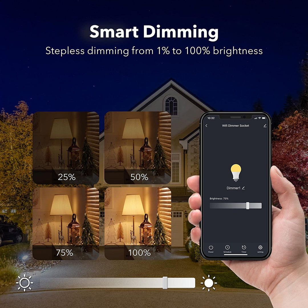 Smart Outdoor Dimmer, WiFi Plug-In Light Dimmer Switch for LED String Light, Wireless Remote Control Dimming-350W, Outdoor Plug Works with Alexa